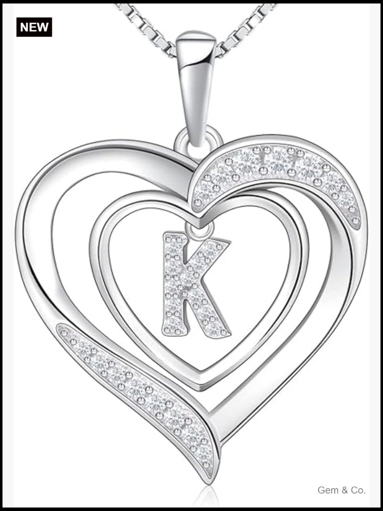 925 Sterling Silver Heart Initial Pendant Necklace For Women